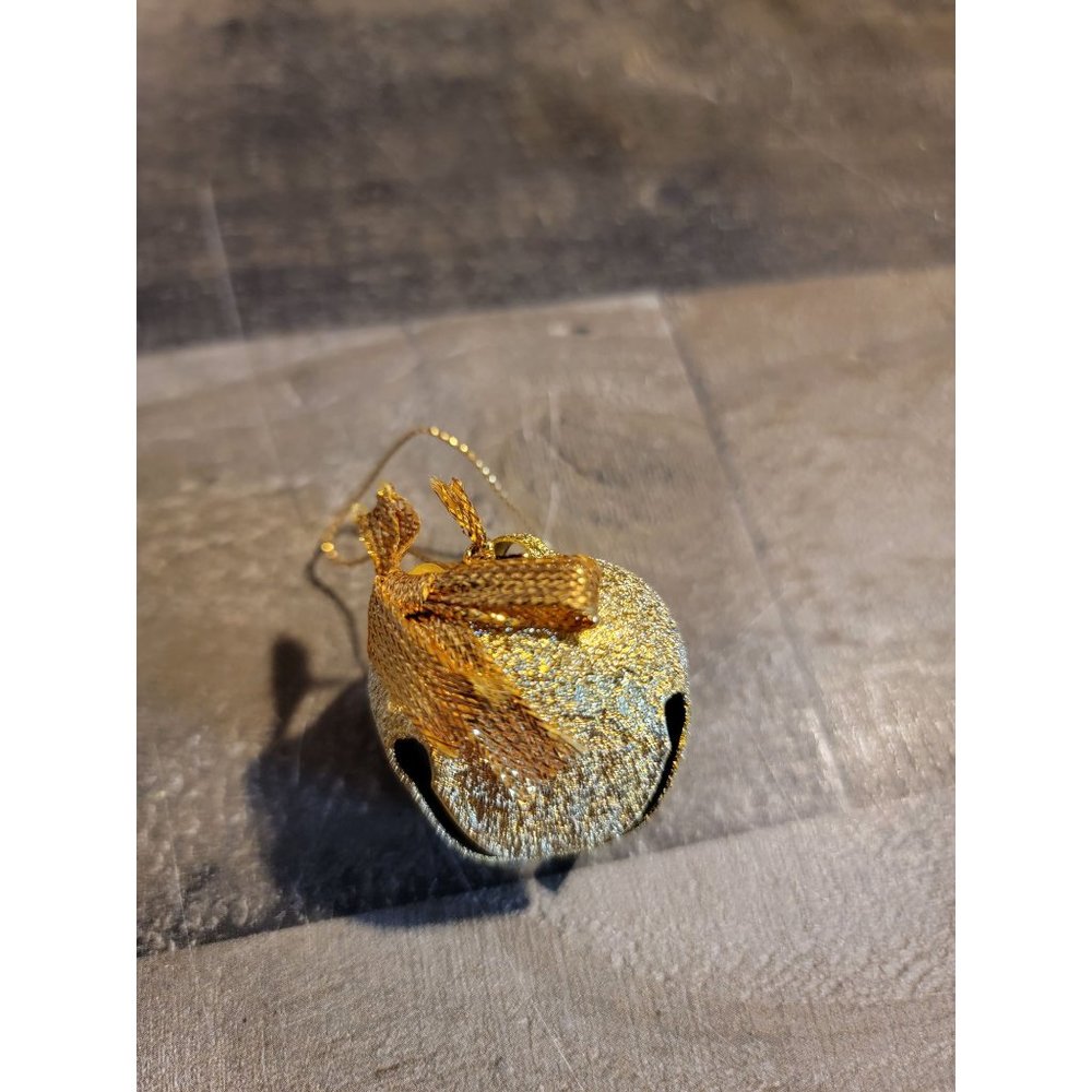 Vintage Golden glitter bow bell ornament Xmas holiday tree home decor